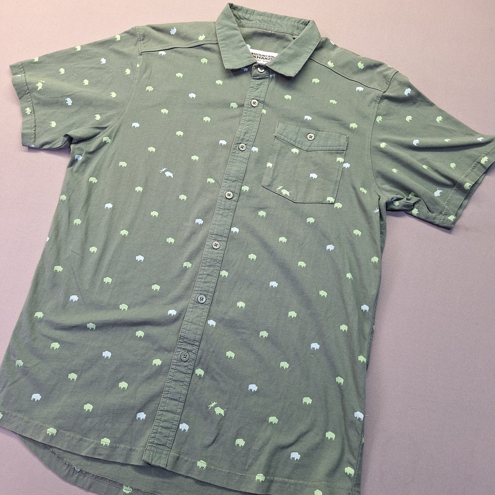 Mountain Khakis Mens Medium Green Buffalo Print Organic Cotton Button Down